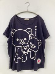 Rilakkuma T셔츠/컷소우 M 네이비 전면 프린트 미들 길이 반소매 크루넥(원목) 레이디스