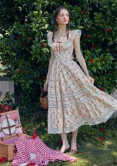 大きいサイズ インゲボルグ ロングワンピース 花柄 シルク混 フレア