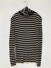 UNIQLO ユニクロ ニット/セーター M ブラック ウール・ニット ボーダー柄 ミドル丈 長袖 タートルネック/ハイネック レディース