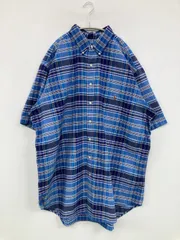 Ralph Lauren ラルフローレン シャツ/ブラウス XLT ブルー コットン ボタンダウン 半袖 チェック柄 ワンポイント ブランドロゴ ミドル丈 メンズ
