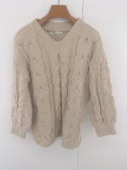 ◇ MAJESTIC LEGON シンプル スエード調 ケーブルニット 長袖 セーター サイズM ベージュ レディース E  【中古】 【1305120012322】