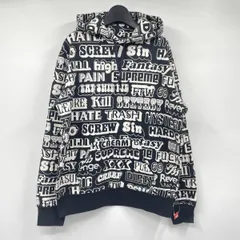 【中古】Supreme17AW×HYSTERIC GLAMOUR Text Hoodie サイズM ブラック/ホワイト シュプリーム ヒステリックグラマー[17]