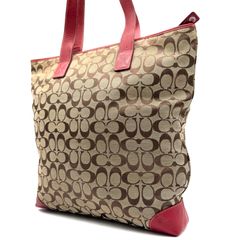 COACH y2k tote bag signature beige red leather canvas コーチ
