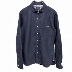 【中古】[印象AB] BEAMS HEART ビームスハート シャツ 一部ボーダー(ストライプ) 襟が短め 胸ポケット付き スリムフィット ロングスリーブ 長袖 綿100% M ネイビー ネイビー×レッド×ブルー×オフホワイト 紺×赤×青×白系 メンズ