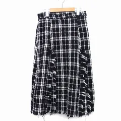 アビトーキョー ABITOKYO ツイード スカート Aライン ロング ミモレ丈 総柄 ニット フリンジ S ブラック 黒 /HT34