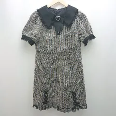 ◇ Secret Honey ツイード ビックカラー レース リボン 半袖 膝丈 ワンピース サイズ2 ブラック レディース E  【1305180011174】のサムネイル