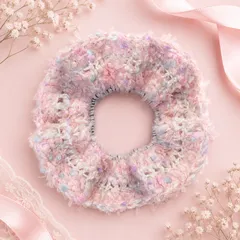 【3】ピンクパステルふわふわシュシュ〈ハンドメイド〉