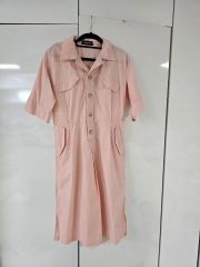 メゾンキツネ カノコポロ半袖ロングシャツワンピース カーキ キツネ L