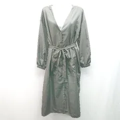 ◇ Riche glamour 深Vネックｼﾙｴｯﾄ 背面チュール ｶﾞｰﾘｰ 個性派 長袖 膝丈 シャツ ワンピース サイズM グレー系 レディース E  【1305180025287】のサムネイル