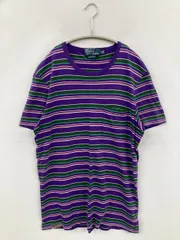 Polo by Ralph Lauren ポロバイラルフローレン Tシャツ/カットソー M パープル ボーダー柄 ミドル丈 半袖 クルーネック(丸首) メンズ