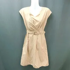 ◇ NATURAL BEAUTY BASIC サラサラ シンプル ツータック ノースリーブ ひざ丈 ワンピース サイズS カーキ レディース E  【1305290009924】のサムネイル