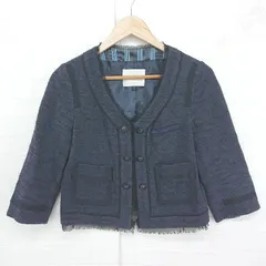 ◇ qualite Abahouse フロントホック レース フリンジ風 長袖 ノーカラー ジャケット サイズ2 ネイビー系 レディース E  【1305300009265】のサムネイル