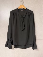 日本製 美品【Spick & Span】2way 長袖 シアーボウタイブラウス黒 