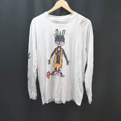 ◇ THE NETWORK BUSINESS イラストプリント ラバーロゴタグ ストリート おしゃれ 長袖 Tシャツ サイズM ホワイト メンズ E  【1306050051153】のサムネイル