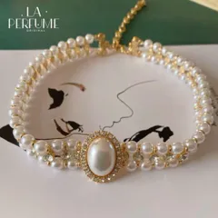パール♡上品✨レトロ キラキララインストーンチョーカー✨ゴージャス ネックレスき