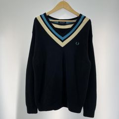 フレッドペリー Vネックニット リイシュー 伊製 ウール 黒 38（H545