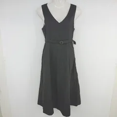 ◇ ◎ MAJESTIC LEGON 大人女子 シンプル 無地 Vネック ノースリーブ 膝下丈 ワンピース サイズM ブラック レディース P  【1306120000432】のサムネイル