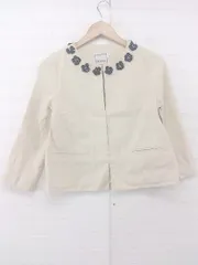 ◇ anatelier アナトリエ 装飾 フロントホック 長袖 ノーカラー ジャケット サイズ36 ベージュ ブラック系 レディース P  【1306120004362】のサムネイル
