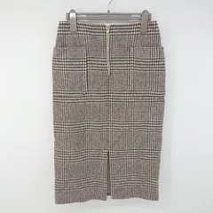 ◇ BABYLONE チェック フロントジップ 膝下丈 ナロー スカート サイズ38 ダークブラウン アイボリー系 レディース P  【1306120032877】のサムネイル