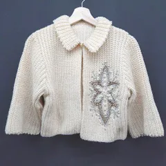 ◇ ノーブランド 生地厚手 パール 上品 綺麗め 長袖 カーディガン サイズ表記なし アイボリー レディース E  【1306140014006】