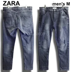 ZARA MAN　ザラ　スキニー デニムパンツ　W34（約88cm　W35相当）　ハイストレッチ　クラッシュ加工　ブラック / 黒　ジーンズ　メンズ