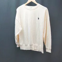 ◇ US POLO ASSN 刺繡 シンプル ナチュラル カジュアル 長袖 トレーナー サイズF クリーム メンズ E  【1306140031461】