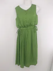 ◇ ◎ SALOON サルーン 水玉 ドット バックハーフボタン ノースリーブ 膝下丈 ワンピース サイズＦ グリーン レディース P  【1306160017179】のサムネイル