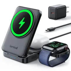 Lamicall 【Magsafe対応 15W急速】3in1 ワイヤレス 充電器 折り畳み : コンパクト 卓上 マグセーフ スマホ 同時 充電 スタンド ドック マグネット 縦 横 置き 携帯 持ち運び 机 出張 旅行 すまほ アイホン イ 117d5b5a
