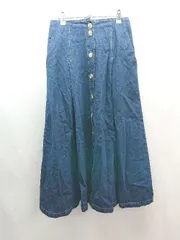 ◇ merlot メルロー ステッチデザイン バックゴム ロング丈 フレア デニムスカート サイズF ネイビー系 レディース E  【1306190015718】のサムネイル