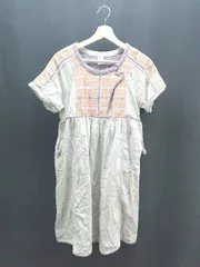 ◇ RNA アールエヌエー 刺繡 柄物 ウエストチャーム おしゃれ 半袖 膝丈 ワンピース サイズM ベージュ系 レディース E  【1306190029852】のサムネイル