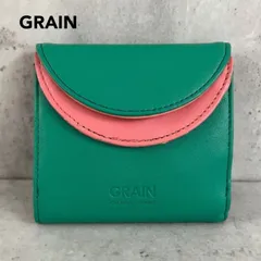 GRAIN グレイン 二つ折り財布 コンパクトウォレット ミニ財布 折財布 サイフ 札入れ 小銭入れ カード入れ カードケース 保存袋付き バイカラー グリーン ピンク ロゴ 型押し シンプル 上品 デイリー カジュアル お出かけ 旅行 ★ ■■のサムネイル
