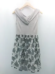◇ dazzlin Vネック サイドジップ 切り返し レース 裏地 花柄 ノースリーブ 膝丈 ワンピース サイズM グレー レディース E  【1306260038098】