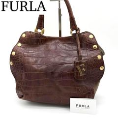 FURLA クロコ型押し ハンドバッグ レザー ヴィンテージ ブラウン 