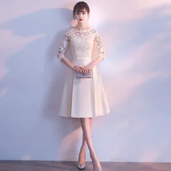 パーティードレス フォーマル 結婚式 ドレス 発表会 未使用 お呼ばれ ワンピース レース 体型カバー 半袖 五分袖 夏 春 レース シースルー 20代 30代 40代 50代 ママ 大人 セレモニー 二次会 入学式 秋 冬オ