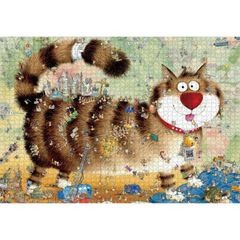 絵画原画（おひさまが当たると…）イラスト ファンシー 街並みの絵 猫
