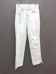 ◇ by muni:r フロントファスナー ウォッシュ加工 サイドスリット 大人っぽい ジーンズ サイズS ブルー レディース E  【1307260070385】