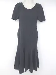 ◇ Lil Ambition Vネック パワーショルダー リブ 半袖 膝丈 ワンピース サイズS ブラック レディース P  【1308040000950】