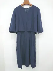 ◇ ◎ ●未使用● ur's ユアーズ タグ付き シンプル 無地 Vネック 七分袖 膝丈 ワンピース サイズM ネイビー レディース P  【1308090003031】のサムネイル