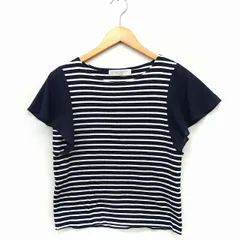 B&Y ユナイテッドアローズ BEAUTY&YOUTH ビューティー&ユース シフォンスリーブ ニット カットソー ボーダー 丸首 半袖 コットン 綿 ネイビー 紺 /FT30