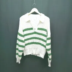 ◇ Spick＆Span カジュアル ボーダー柄 襟付き 秋冬素材 長袖 ニット セーター 表記なし ホワイト/グリーン レディース E  【1308290002469】