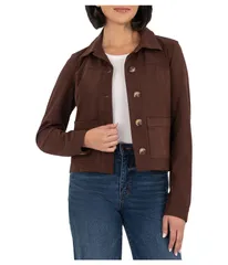 カットフロムザクロス レディース アウター コート ジャケット KUT from the Kloth Matilda Crop Trucker Jacket w Patch Pockets Chocolate チョコレート