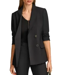 ダナキャラン レディース アウター コート ブレザー Donna Karan Ponte Double Breasted Flap Pocket Notch Lapel Blazer Black ブラのサムネイル