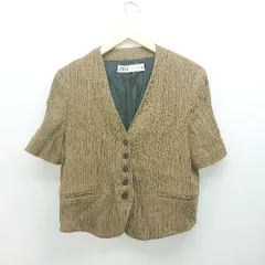 ◇ ZARA ザラ フロントボタン ポケット カジュアル 半袖 ジャケット サイズUSA M ブラウン レディース E  【1308290021385】