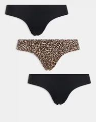 コットンオン レディース アンダーウェア ブリーフパンツ Cotton On 3 pack invisible cheeky briefs and leopard Black leopard ブラック