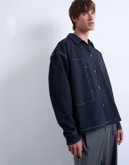 トップマン メンズ アウター ジャケット・ブルゾン デニム ジャージー Topman denim look jersey shacket NAVY ネイビーのサムネイル