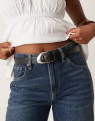 エイソス レディース アクセサリー ベルト ジーンズ ASOS DESIGN angled buckle waist and hip jeans belt Black ブラックのサムネイル