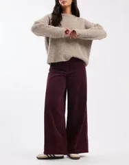 エイソス レディース ボトムス カジュアルパンツ ワイドレッグ コーデュロイ ASOS DESIGN super wide leg corduroy pants with tab details Burgundy バーガンディ