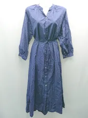 ◇ Aunt Marie's アントマリーズ ボタン ノーカラー 薄手 シンプル 長袖 ロング丈 ワンピース サイズF ブルー レディース E  【1308290028599】のサムネイル