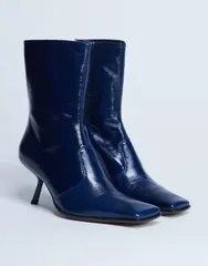 トップショップ レディース シューズ ブーツ・レインブーツ レザー ヒール Topshop Sienna Premium leather square toe mid heel boots NAVYのサムネイル