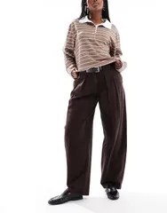 エイソス レディース ボトムス カジュアルパンツ パンツ ASOS DESIGN barrel pants with belt in washed Washed Brown ブラウン